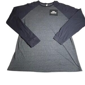 Up North Trading Co Raglan Long Sleeve Shirt Charcoal Navy Graphic Tee XL